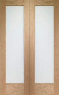 PATTERN 20 Clear GLAZED Unfinished Oak Interior Door Pair image